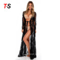 2020 hot style Long sleeve lace maxi dress sun protection beach coverup for women